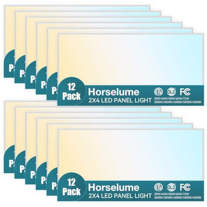 12Pack 2x4 LED Flat Panel Light, 9630LM, Selectable 30W-72W and 3000K-6500K, Dimmable 0-10V, Drop Ceiling Fixture for Office, School, Store (12Pack) - size: 12Pack