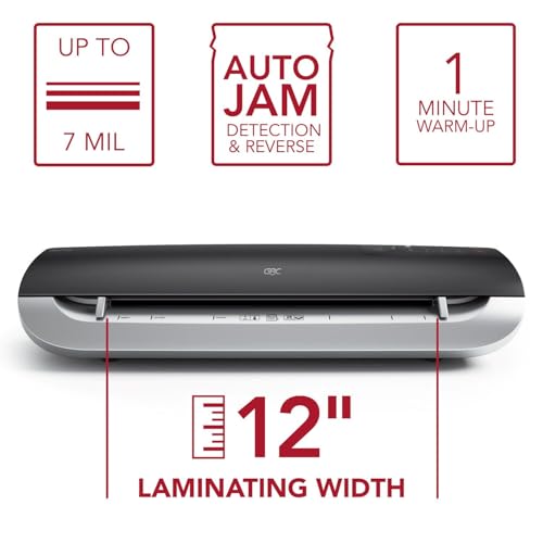 GBC Thermal Laminator Machine, Fusion 3100L, 12 Inch, 1 Min Warm-up, 3-7 Mil, with 30 EZUse Laminating Pouches for Home, Office and Classroom, Black (1703076)