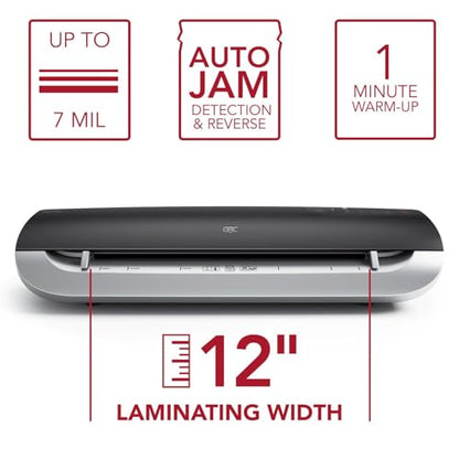 GBC Thermal Laminator Machine, Fusion 3100L, 12 Inch, 1 Min Warm-up, 3-7 Mil, with 30 EZUse Laminating Pouches for Home, Office and Classroom, Black (1703076)