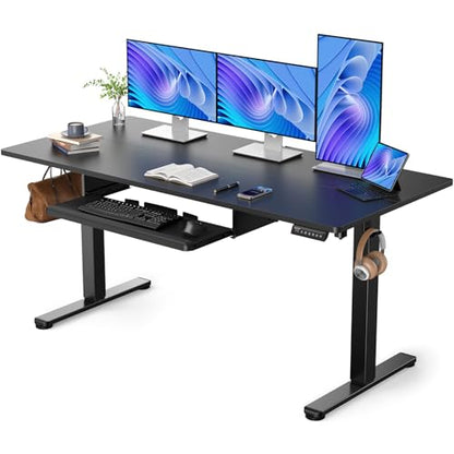 ErGear Large Electric Standing Desk with Keyboard Tray, 63x28 Inches Adjustable Height Sit Stand Up Desk, Home Office Desk Computer Workstation, Black - color: Black, size: 63" X 28"