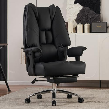 EXCEBET Big and Tall Office Chair 400lbs Wide Seat, Leather High Back Executive Office Chair with Foot Rest, Ergonomic Chairs Lumbar Support for Lower Back Pain Relief (Black) - color: All Black