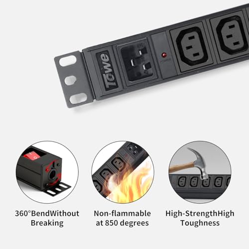 Power Strip, 8 Outlets IEC C13 Metal PDU Power Strip,Built-in C20 Outlet Extender Heavy Duty, 16A 250V 4000W Server Rack PDU/Data Center Power