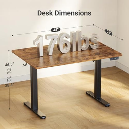 Claiks Electric Height Adjustable Standing Desk, 48x24 Inch, Rustic Brown | Smooth Height Adjustment, 3 Memory Presets, Cable Management Hub&Hook, Stable Steel Frame, 176lbs Capacity, Easy Assembly - color: Rustic Brown, size: 48