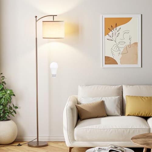 Ambimall 60" Floor Lamp for Living Room with 3 Color Temperatures, Adjustable Beige Shade with Brown Pole, Tall Lamp for Bedroom Office Classroom Dorm Room, 9W Bulb Included - color: Brown & Beige, size: 60 inches