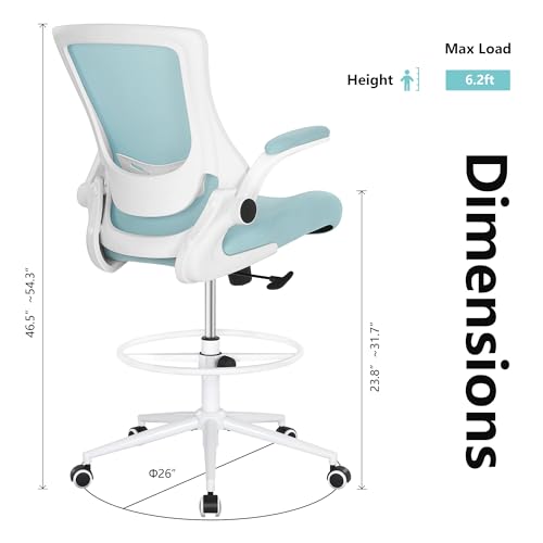 Misolant Tall Office Chair, Drafting Chair for Standing Desk, High Office Chair with Adjustable Lumbar Support, Flip-up Arm and Footrest Ring, Tall Drafting Chair for Bar Height Desk - color: Sky Blue