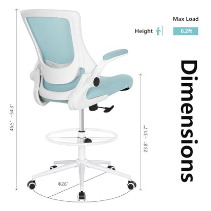 Misolant Tall Office Chair, Drafting Chair for Standing Desk, High Office Chair with Adjustable Lumbar Support, Flip-up Arm and Footrest Ring, Tall Drafting Chair for Bar Height Desk - color: Sky Blue