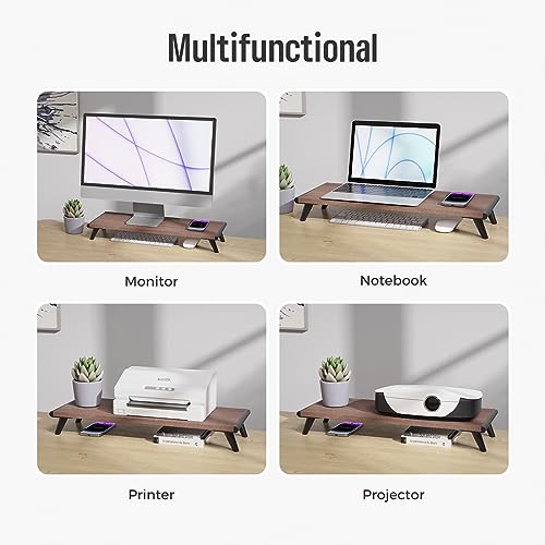 loukin Monitor Stand Riser for Desk, 22.4" × 8.2" Computer Stand, Brown | Supports 22 lb, No Installation Required, Water-Resistant Surface, Fits Laptops and Printers, Ergonomic Design