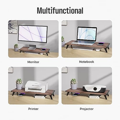 loukin Monitor Stand Riser for Desk, 22.4" × 8.2" Computer Stand, Brown | Supports 22 lb, No Installation Required, Water-Resistant Surface, Fits Laptops and Printers, Ergonomic Design