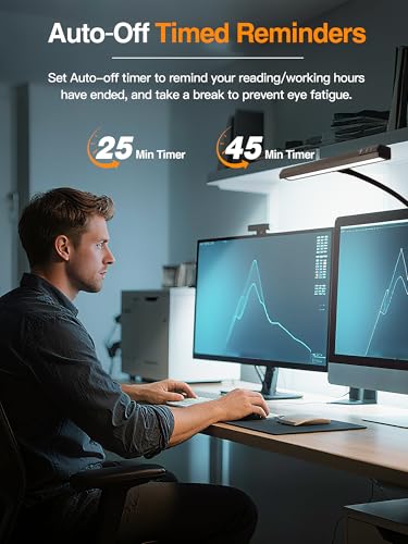 Schreibtischlampe LED Dimmbar,5 Farben+9 Helligkeitsstufen Monitor Lampe | 1000 Lumen Augenschutz LED Schreibtischlampe Klemmbar,12W Tischlampe mit Fernbedienung+ Touch-Steuerung für Büro/PC/Study - color: Black-US