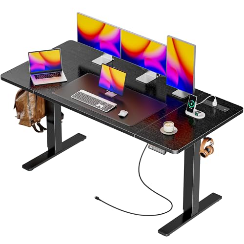 Huuger 55 x 28 Large Electric Standing Desk with 4 AC Outlets, Type-C Port, Height Adjustable Computer Desk, 27.6" Deep Desktop, Stand up Gaming Desk, 3 Preset Heights, for Home Office, Black - color: Black, size: 55*28 inch (with outlets)