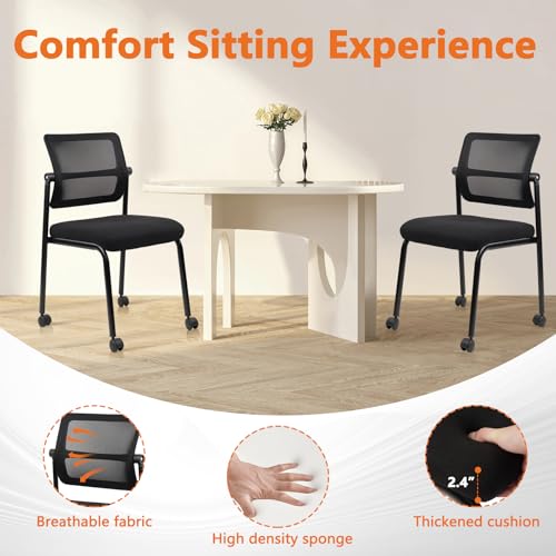 CLATINA Stacking Armless Office Guest Chair with Wheels, Stackable Mesh Waiting Room Reception Desk Chairs with Adjustable Backrest for Conference Lobby Side School, Black, 4PK - size: 4 Pack