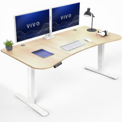 VIVO Light Wood 63 x 32 in Standing Desk, DESK-KIT-2EWC - color: Light Wood Top / White Frame, size: 63 x 32 inch