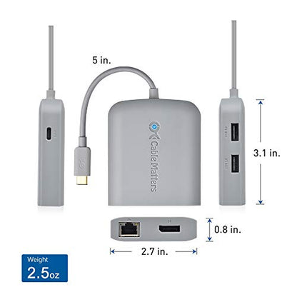 Cable Matters USB C Hub DisplayPort, 4K@60Hz, 60W Host Charging, Gray | 100Mbps Ethernet, 2x USB, Compatible with Thunderbolt 4/Thunderbolt 3 Ports, MacBook Pro - color: Gray