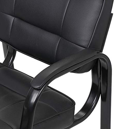 JupiterForce Waiting Room Chairs, Leather Office Reception Guest Chair No Wheels with Padded Arms Rest for Home Conference Lobby Area Meeting Church Clinic, Set of 2, Black