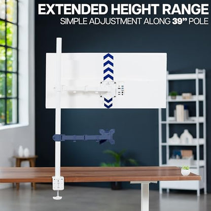 VIVO Extra Tall Single Monitor Desk Mount Stand with 39 inch Pole, Features Full Adjustability - Tilt and Articulation, Holds 13 to 32 inch Screens up to 10kg with VESA Mounting, White, STAND-V011W - color: White, size: 39" tall