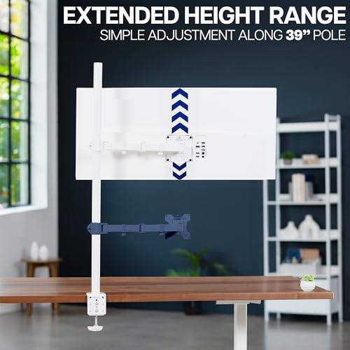 VIVO Extra Tall Single Monitor Desk Mount Stand with 39 inch Pole, Features Full Adjustability - Tilt and Articulation, Holds 13 to 32 inch Screens up to 10kg with VESA Mounting, White, STAND-V011W - color: White, size: 39" tall