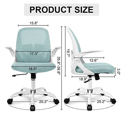 Office Chair Ergonomic Desk Chair with Flip up Armrests Swivel Breathable Desk Mesh Computer Chair with Adjustable Lumbar Support and Height for Conference Room (Light Blue) - color: Light Blue