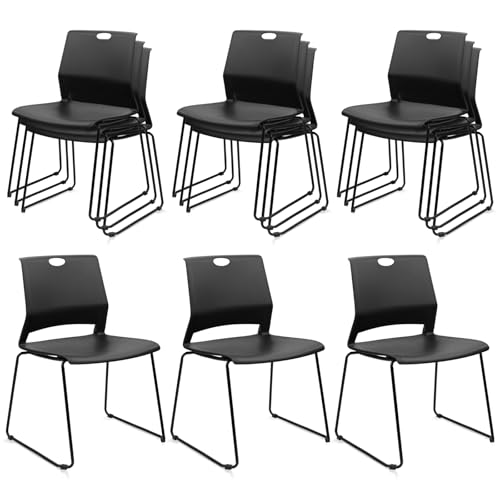 KLASIKA Stackable Guest Reception Chairs, Stacking Office Chair with Ergonomic Lumbar Support & Metal Legs, Plastic Desk Chairs for Conference School Church Waiting Meeting Break Room Set of 12, Black - color: Bella_black, size: 12 Pack