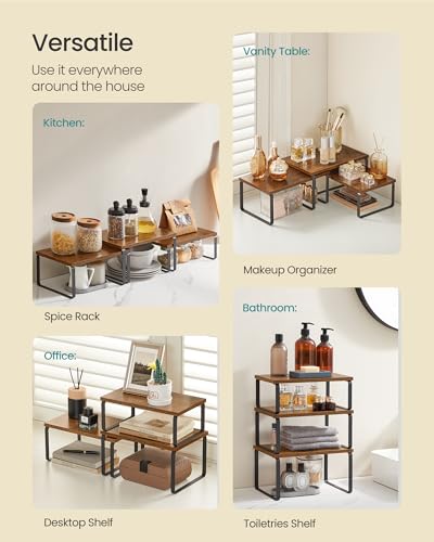 SONGMICS Cabinet Organizer Shelf, Set of 3 Spice Rack, Kitchen Storage | Slim Suit Hangers, with Non-Slip Pants Bar, 360° Swivel Hooks, for Shirts, Dresses & Casual Wear, Ink Black, UCRW030B01 - color: Rustic Brown + Matte Black