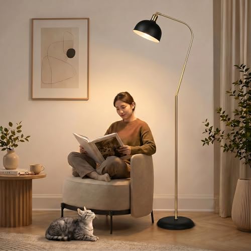 HarvestLand Halo Brass Floor Lamp with Adjustable Head Reading Light - color: Black