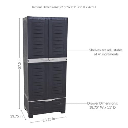 Sunnydaze 57" Garage Storage Cabinet with Locking Doors & Shelves, Shadow - color: Shadow, style: With Drawer - 57.5" H