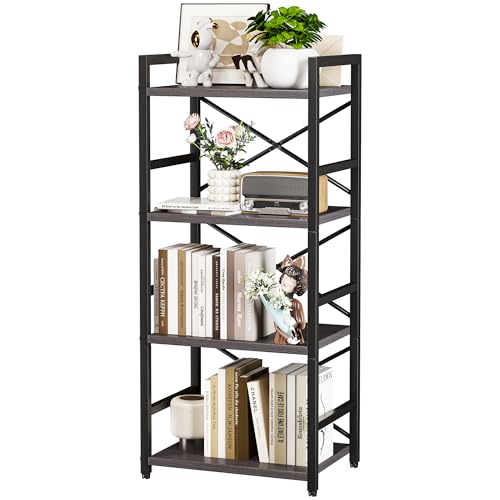 Homeiju Grey Bookshelf, 4 Tier Small Bookcase for CD/Movie/Book, Book Shelf Organization and Storage for Bedroom, Kid's Room, and Home Furniture (Grey) - color: Grey, size: 4 Tier