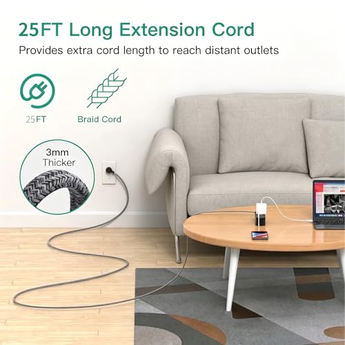 25FT Extension Cord with Multiple Outlets, 13-in-1 Long Power Strip with 9 Wide Spaced Outlets and 4 USB Ports, Flat Plug Wall Mount Charging Station for College Dorm Room Essentials, Office, Black - color: Black, size: 25FT