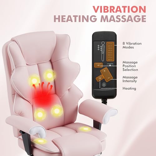 HOMREST Heated Massage Executive Office Chair with Foot Rest, Pink - color: Pink