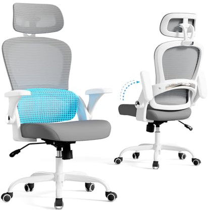 TRALT Office Chair - Ergonomic Desk Chair with Headrest Support for Adults | Home Office Desk Chair with Lumbar Support - Ergonomic Mesh Chairs 330 lb Wide Seat with Headrest, Comfy Desk Chair(Grey) - color: Grey