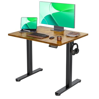 Claiks Electric Height Adjustable Standing Desk, 35x20 Inch, Rustic Brown | Smooth Height Adjustment, 3 Memory Presets, Cable Management Hub&Hook, Stable Steel Frame, 176lbs Capacity, Easy Assembly - color: Rustic Brown, size: 35