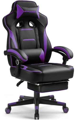 GTPLAYER Gaming Chair with Footrest, 350LBS Big and Tall Office Chair, Ergonomic High Back Lumbar Support and Recliner for Back Pain Relief, Purple - color: Ergo-purple