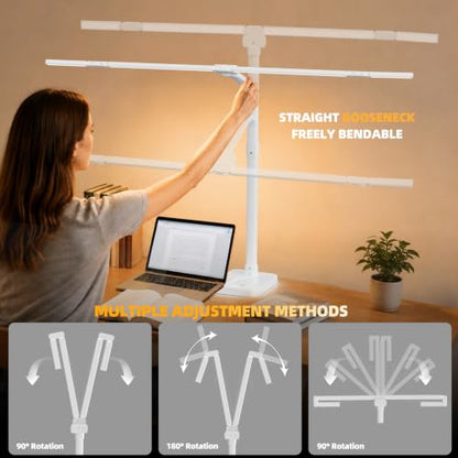 LED Desk Lamp for Home Office，42" Eye-CaringDesk Light with Remote，Adjustable Flexible Gooseneck，1800LM Ultra Bright Table Lamp with Base for Work，Reading, Study，Double Monitor（White） ﻿ - size: extra-Large