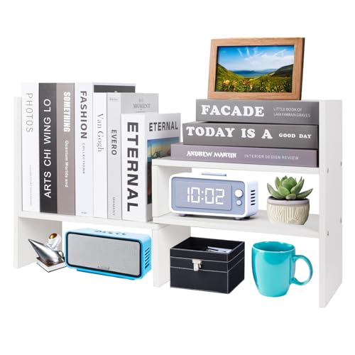ShellKingdom Desk Shelf Organizer, Desktop Shelves, Adjustable Desktop Corner Shelf, Bookshelf Storage Rack and Cubicle Decor for Desk, Tabletop, School, Office, Dorm Desk Organizer - White - color: White