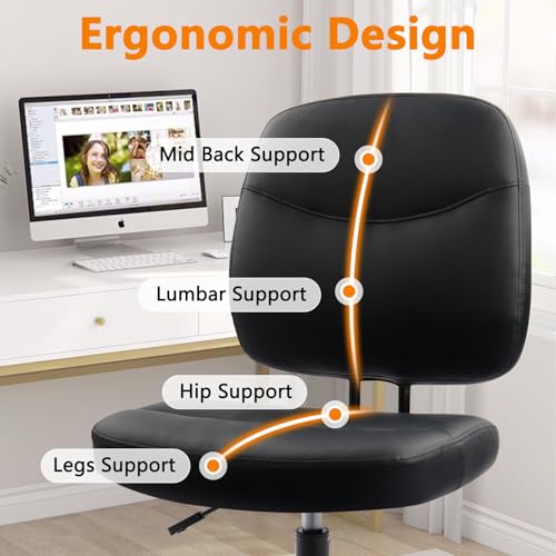 CLATINA Armless Home Office Chair,Small PU Leather Ergonomic Low Back Desk Chair with Lumbar Support and Wheels, Adjustable Height 360° Swivel Rolling Computer Task Chair, Black, 4 Pack - color: Black-heihu, size: 4 Pack