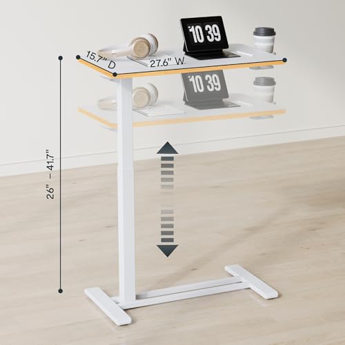 FLEXISPOT 28" Mobile Standing Desk Pneumatic Lift Computer Workstations | Computer workstation desk with hidden wheels,Laptop Rolling Cart for home office and small spaces.27.6"W x 15.7"D,White Maple - color: White+maple, size: 28x16