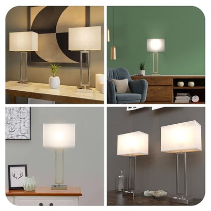 LEDMplace 28 Inch Bedside Table Lamp for Bedroom (USB Port, E26 Bulb Holder, Fabric Linen Shade, Bulb Not Included) | Bedside Table Lamp for Living Room Night Stand Desk Lamp Brushed Nickel Finish - size: 28 Inch (Rectangle Fabric Lamp)