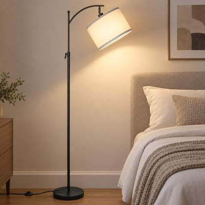JUNNAI Black Arc Floor Lamp 55-63" Adjustable, 3 Color 9W LED Bulb Included - color: Black+White Shade-Arc