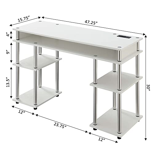 Convenience Concepts Designs2Go No Tools Student Desk with Charging Station and Shelves, White - color: White