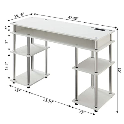 Convenience Concepts Designs2Go No Tools Student Desk with Charging Station and Shelves, White - color: White