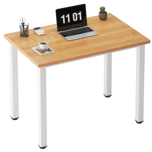 Need Small Computer Desk, 31.5 Inch Sturdy Writing Table, Narrow, Teak | White Metal Frame, Dorms & Bedrooms, Teens Study Table, Home Office, Adjustable Feet, Water-Resistant, Easy Assembly - color: Teak & White, size: 31.5 inches