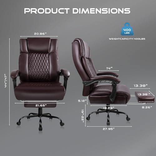 OFIKA Office Chair,Executive Heavy Duty Office Chair with Foot Rest Ergonomic High Back Computer Gaming Chairs Home Office 400lbs,Big and Tall with Lumbar Support (BRW) - color: Foot Rest-brown