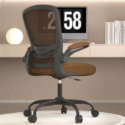 Mimoglad Office Chair, Ergonomic Desk Chair with Adjustable Lumbar Support, High Back Mesh Computer Chair with Flip-up Armrests-Task Chairs, Executive Chair for Home Office - color: Brown, Caramel