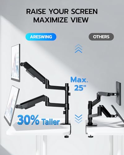 ARES WING Dual Monitor Mount - 17 to 40 Inch Screen Monitor Arm, Black | Ultrawide Monitor Arm for Heavy Duty Curved Screen up to 26.4 lbs with Clamp/Grommet Desk Mount, 75/100 Vesa Mount - size: Dual Monitor Arm
