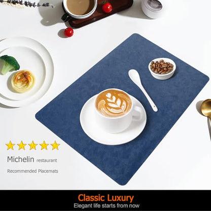 Blue Plastic Vinyl Placemats Set of 12, Waterproof Heat Resistant Table Mats,Faux Leather Wipeable Washable Easy Clean Non-Slip Place Mats for Indoor Outdoor(12,Blue) - color: Blue