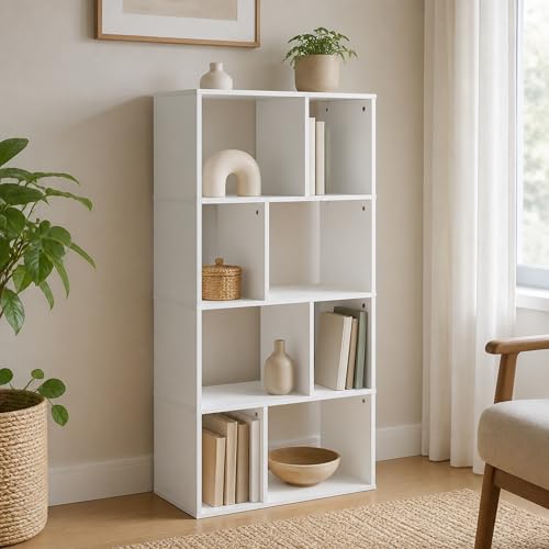 8-Cube Bookcase, Cube Storage Organizer Bookshelf, Irregular Compartments Book Shelf, 11.7 x 23.6 x 49, for Bedroom, Living Room, Home Office, White - color: White, size: 8 Cube
