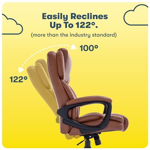 Serta Ergonomic Executive Office Chair with Lumbar Support, Leather Chair | Garret, Back Pain Relief, Foam Seat Cushion, Padded Arms, Adjustable Height and Reclining, Office Chair with Wheels, Cognac - color: Cognac