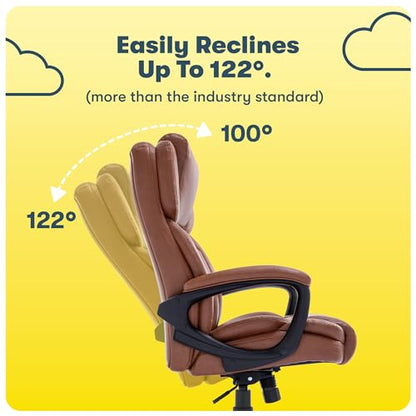 Serta Ergonomic Executive Office Chair with Lumbar Support, Leather Chair | Garret, Back Pain Relief, Foam Seat Cushion, Padded Arms, Adjustable Height and Reclining, Office Chair with Wheels, Cognac - color: Cognac