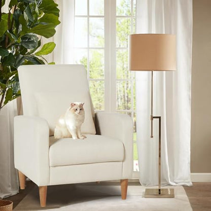 COLAMY Mid-Century Modern Upholstered Accent Chair with Back Pillow & Solid Wood Legs, Fabric Cozy Armchair for Living Room, Bedroom, Reading Nook, Apartment & Small Spaces, Beige - color: Beige, size: Set of 2