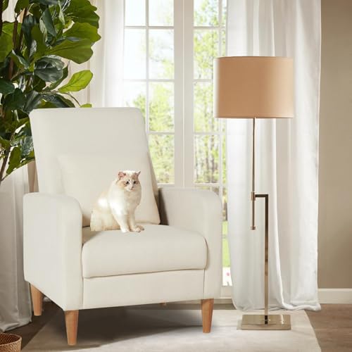 COLAMY Mid-Century Modern Upholstered Accent Chair with Back Pillow & Solid Wood Legs, Fabric Cozy Armchair for Living Room, Bedroom, Reading Nook, Apartment & Small Spaces, Beige - color: Beige, size: Set of 1