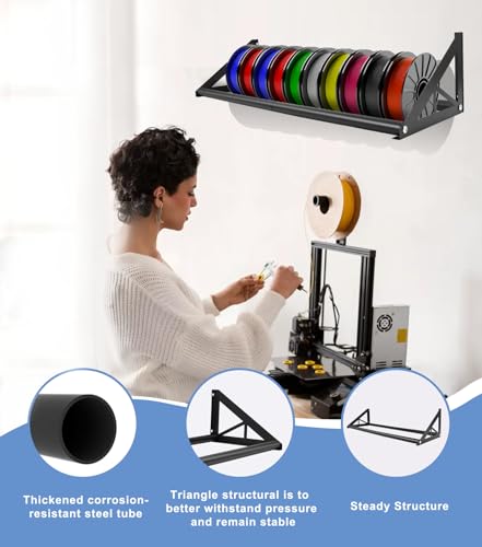 2 Tier Wall Mount Filament Storage Rack Holds 20 Rolls 1KG 3D Printer Spool | Holds 18+ Spools, 50LBS Load/Shelf, 22mm Heavy Pipe, Fits Small Print Farms, Assembles in 15 Mins, Versatile Storage Use - color: Small